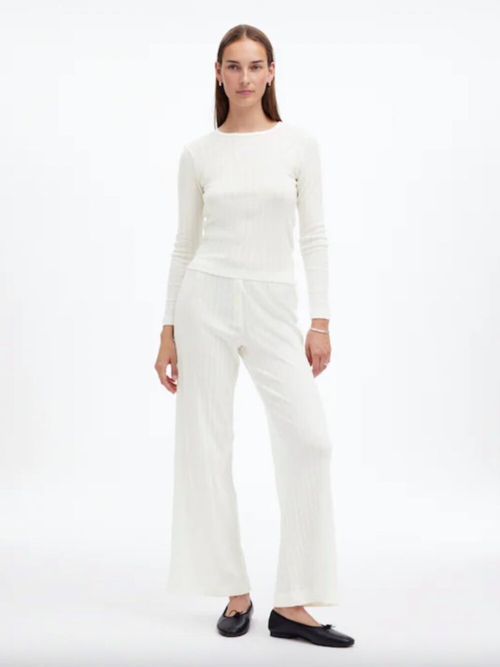 NWT Madewell x LESET Pointelle Perfect Tee & Pant Set White Size M